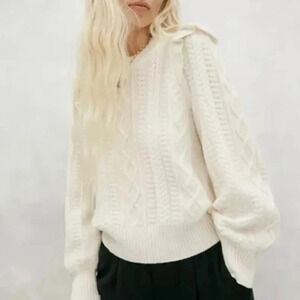New Madewell Hollydene Ruffle Shoulder Pullover Sweater